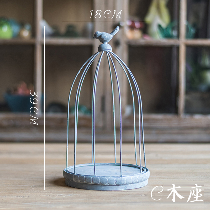 家柏饰(CORATED)铁艺装饰鸟笼摆件烛台花器插花桌面造景悬挂复古橱窗婚庆 C木座高清大图