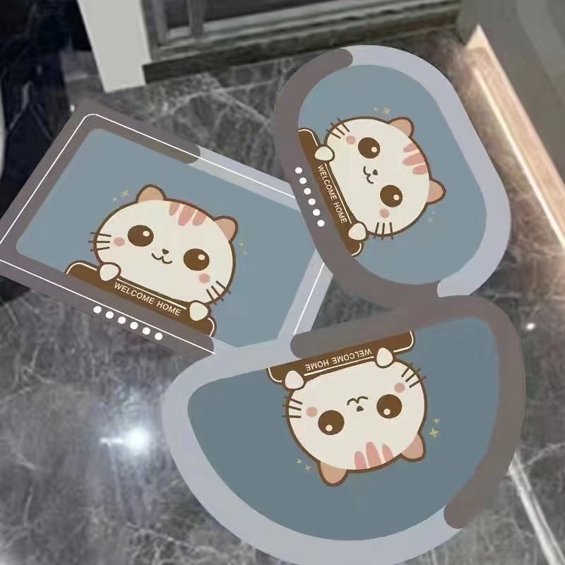 厅浴室吸水地垫地垫三件套椭圆形淋浴房厕所垫踩脚吸水垫 40*60CM（长方形+椭圆+半圆） 萌萌小猫