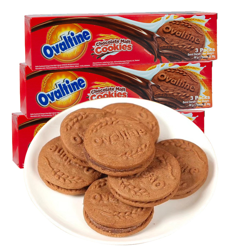 进口阿华田ovaltine麦芽曲奇香饼干90g*4盒草味网红休闲夹心盒装饼干