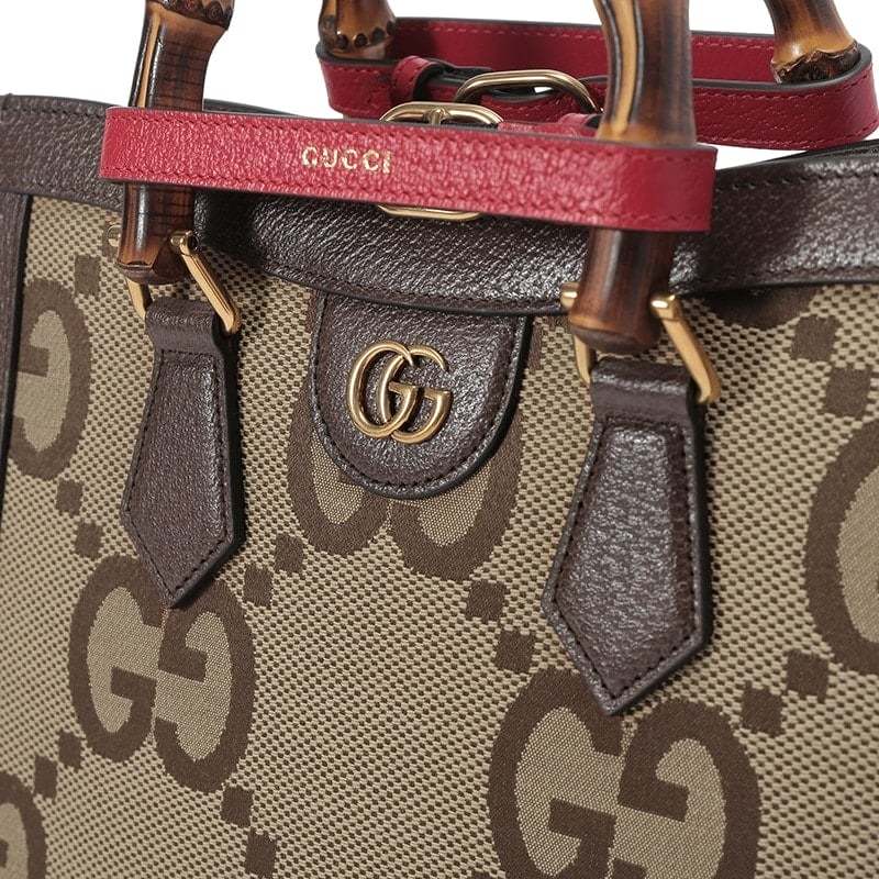 古驰gucci女士guccidiana系列织物配皮手提单肩斜挎包竹节包托特包