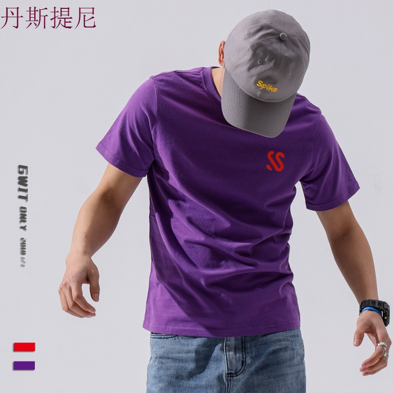 日系宽松个性胶印亮色系短袖T恤潮宽松简约圆领情侣打底衫男
