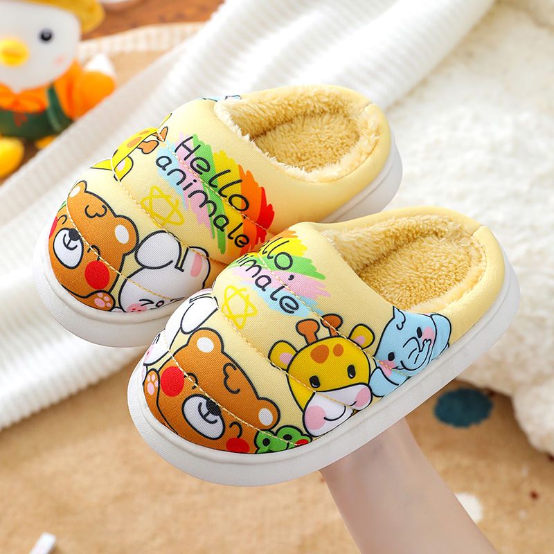 儿童棉拖鞋秋冬季男童厚底踩屎感小孩保暖居家男孩女中大童毛拖鞋_1 黄色 26-27码内长16.5建议3岁