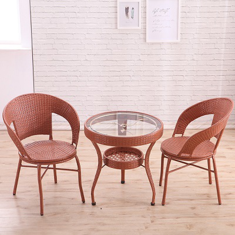 阳台桌子圆形藤编小茶几休闲藤椅ciaa喝茶桌椅组合简约钢化玻璃小圆桌