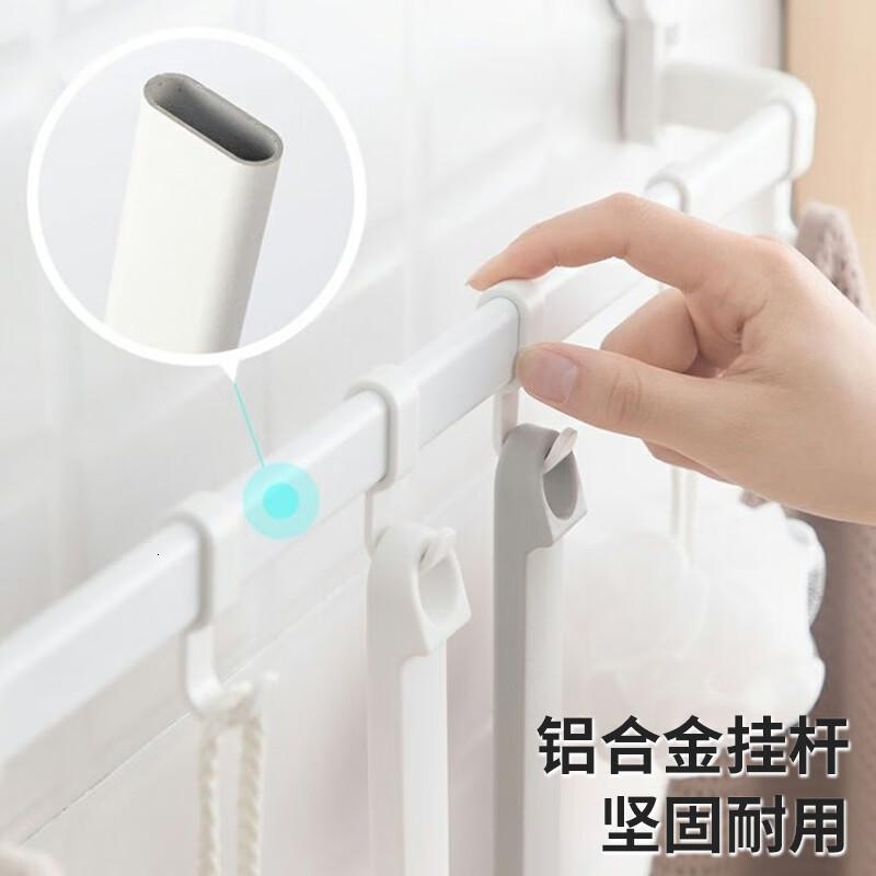 茶花(CHAHUA)挂钩毛巾架浴室置物架无痕免打孔卫生间收纳浴巾杆白色1只装 255011高清大图