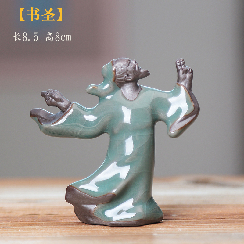 创意迷你小号姜太公钓鱼哥窑可养茶宠摆件陶瓷老翁垂钓家居装饰品 三维工匠 牧童骑牛高清大图