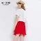 拉夏贝尔拉贝缇红色牛仔半身裙女装夏季新款高腰a字裙春秋流