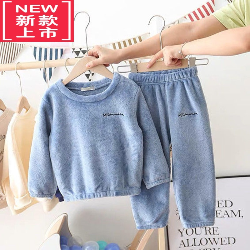 可莉允秋冬儿童暖暖裤套装冬季加绒男童睡衣宝宝上衣女童装保暖加厚睡裤保暖裤