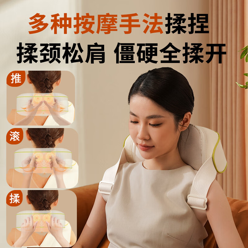和正 HZ-N1颈肩揉捏按摩器 家用全自动揉捏腿腰背部肩颈按摩仪 双区热敷升级背带(单位:个)萌黄绿高清大图