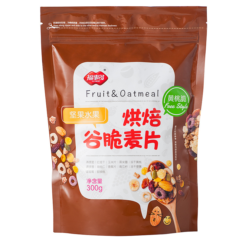 福事多混合坚果水果烘焙谷脆燕麦片300g 黄桃脆 冲饮营养速食代餐 营养代餐 麦片