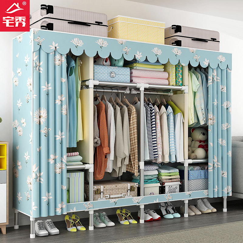 寻木匠简易衣柜家用卧室布衣柜钢管加粗加固出租房收纳柜子现代简约挂