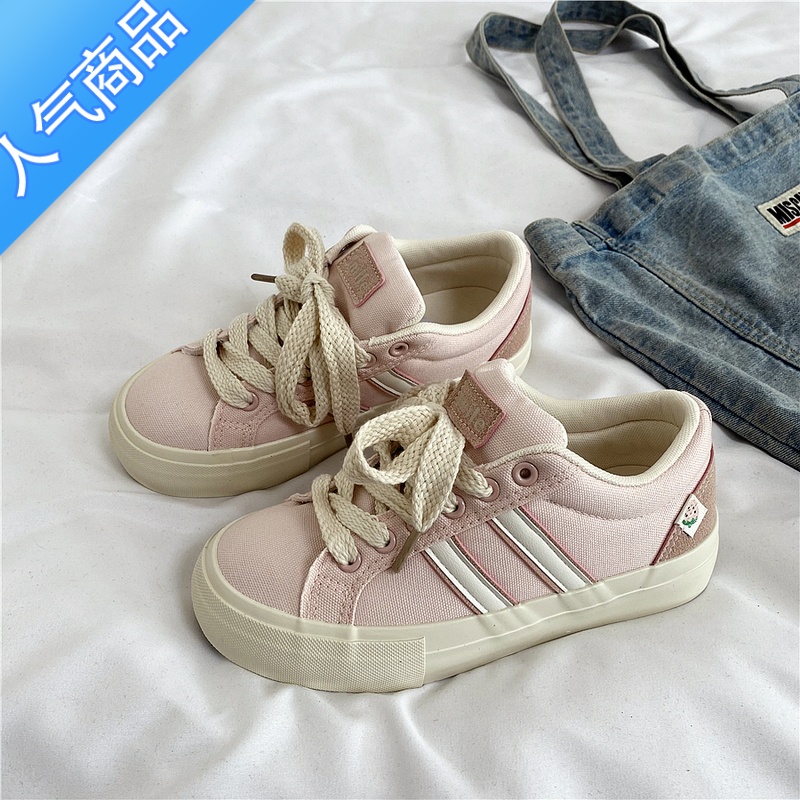 SUNTEK易少年 粉色小众厚底帆布鞋女ins超火百搭日系板鞋2023春季新款潮高清大图