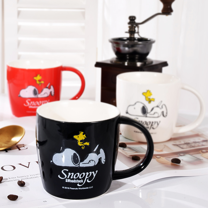 史努比(SNOOPY)陶瓷水杯可爱简约风马克杯男女创意个性潮流咖啡喝水杯子 5020黑