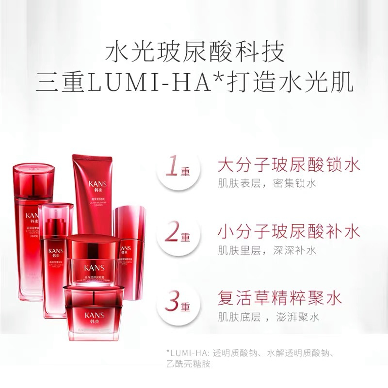 韩束巨水光弹润尊享礼盒 洁面120ml+水120ml+乳60ml+精华30ml+50g霜+20ml眼霜+35片化妆棉
