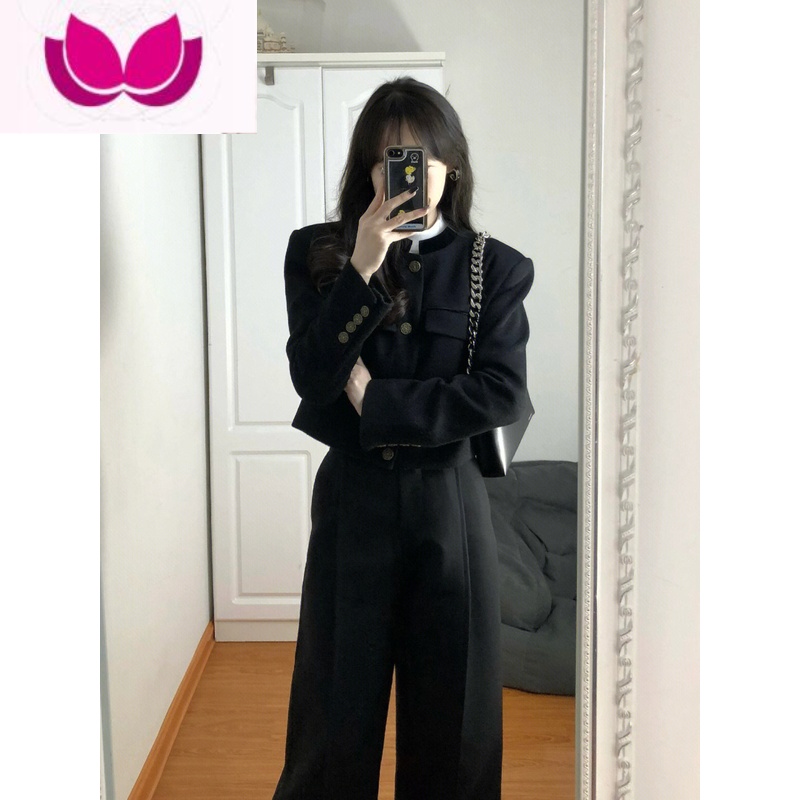 七斓陈先生的李小姐2021气质财阀千金高级毛呢外套宽松上衣女套装 M 黑色上衣