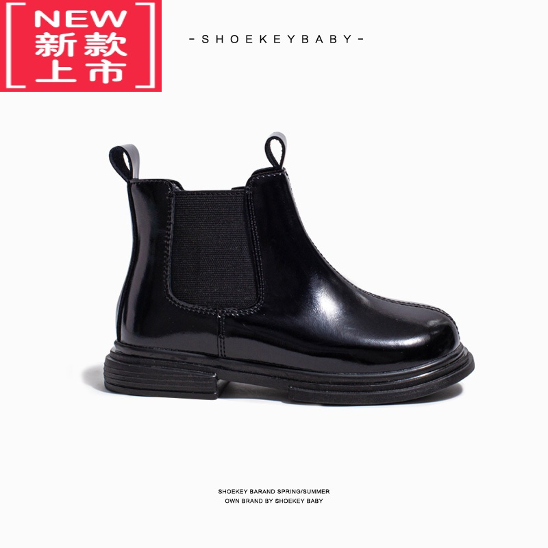 可莉允女童靴子2022秋季新款加绒漆皮切尔西靴软底儿童小女孩烟筒靴棉靴