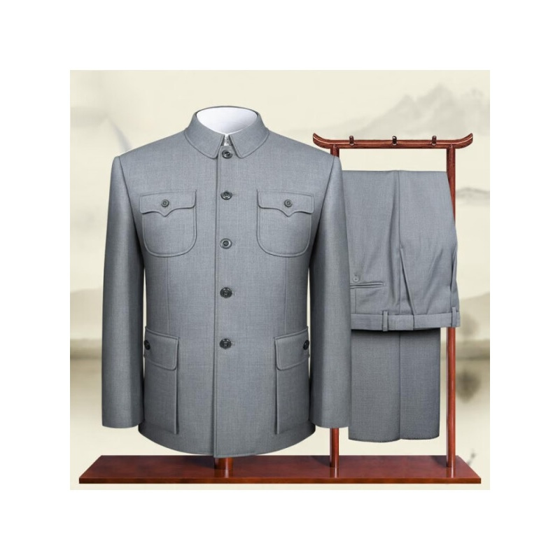 中山装中老年军便装套装爷爷中山服老人男士爸爸两件套装