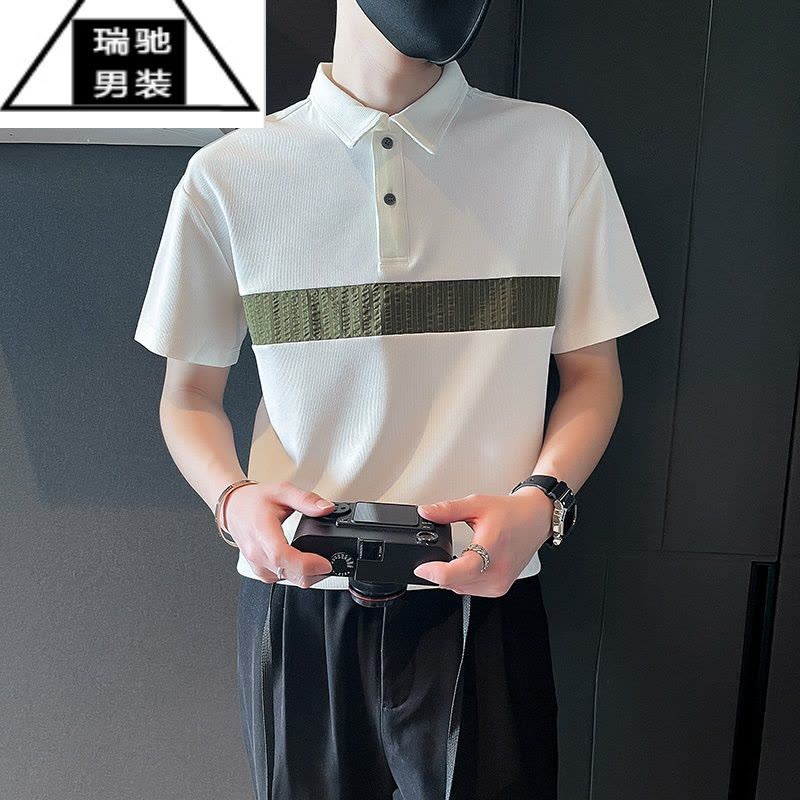 希杰狮王夏季冰丝短袖POLO衫男潮牌痞帅翻领T恤2023新款男士休闲半袖体恤图片