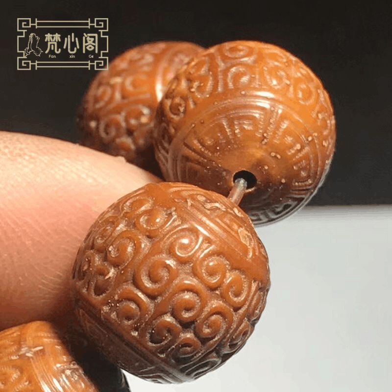 [梵心阁]印尼紫金鼠14-15mm*13颗 雕刻款 回纹珠 夏季男士文玩 菩提子手串佛珠不怕油不怕汗图片