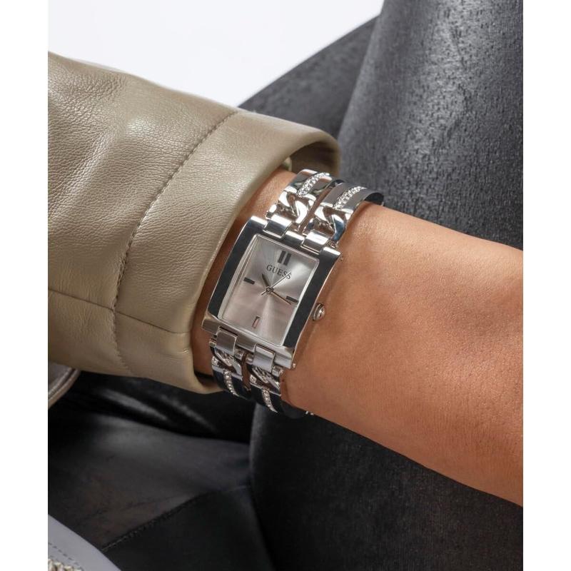 女士石英防水不锈钢银色矩形商务时尚女表高清大图