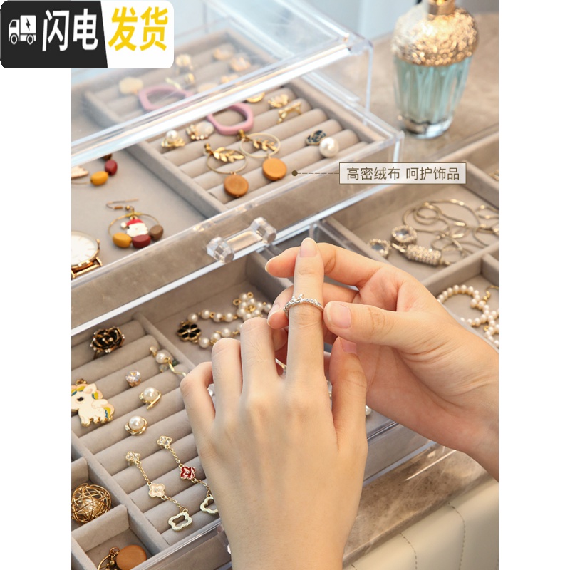 三维工匠网红首饰盒亚克力化妆品收纳盒放戒指耳环耳钉手饰架挂项链展示架高清大图