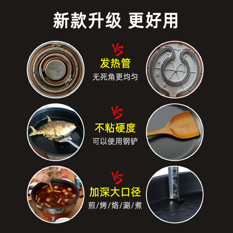 电饼铛时光旧巷家用加深款5cm加大口径平底烙饼锅水煎包专用多功能电煎锅 5cm深防护不沾锅40(适合4-6人)