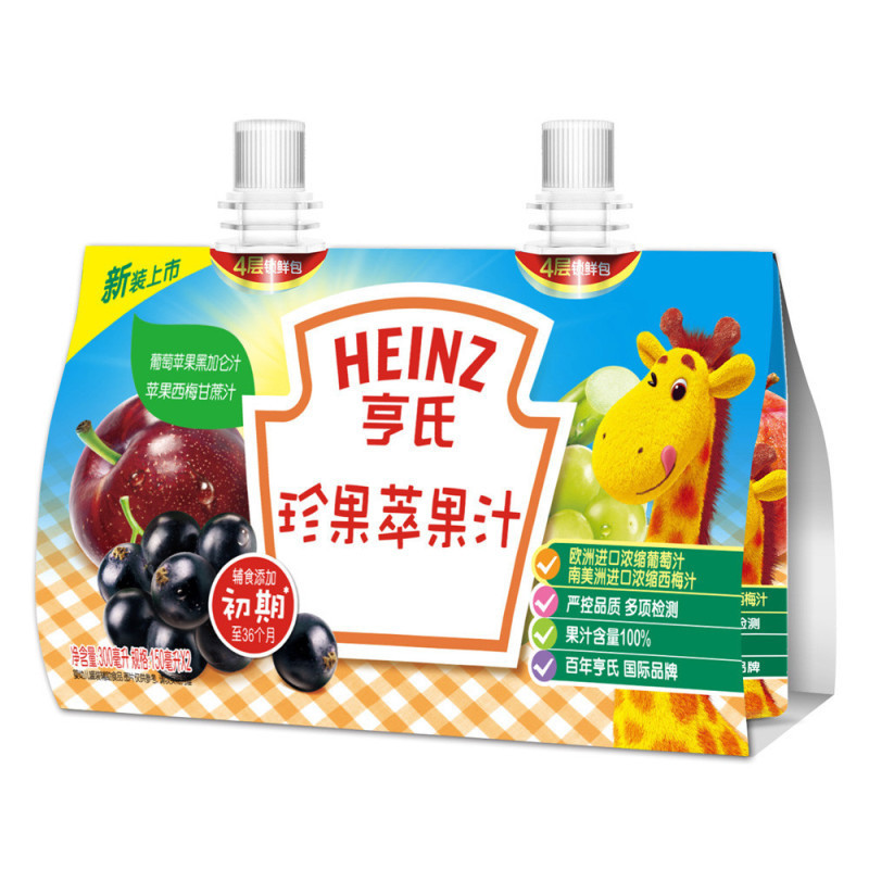 亨氏Heinz 宝宝果汁 珍果萃果汁套装150ml*2袋 辅食添加初期至36个月宝宝适用 宝宝辅食 创新立袋