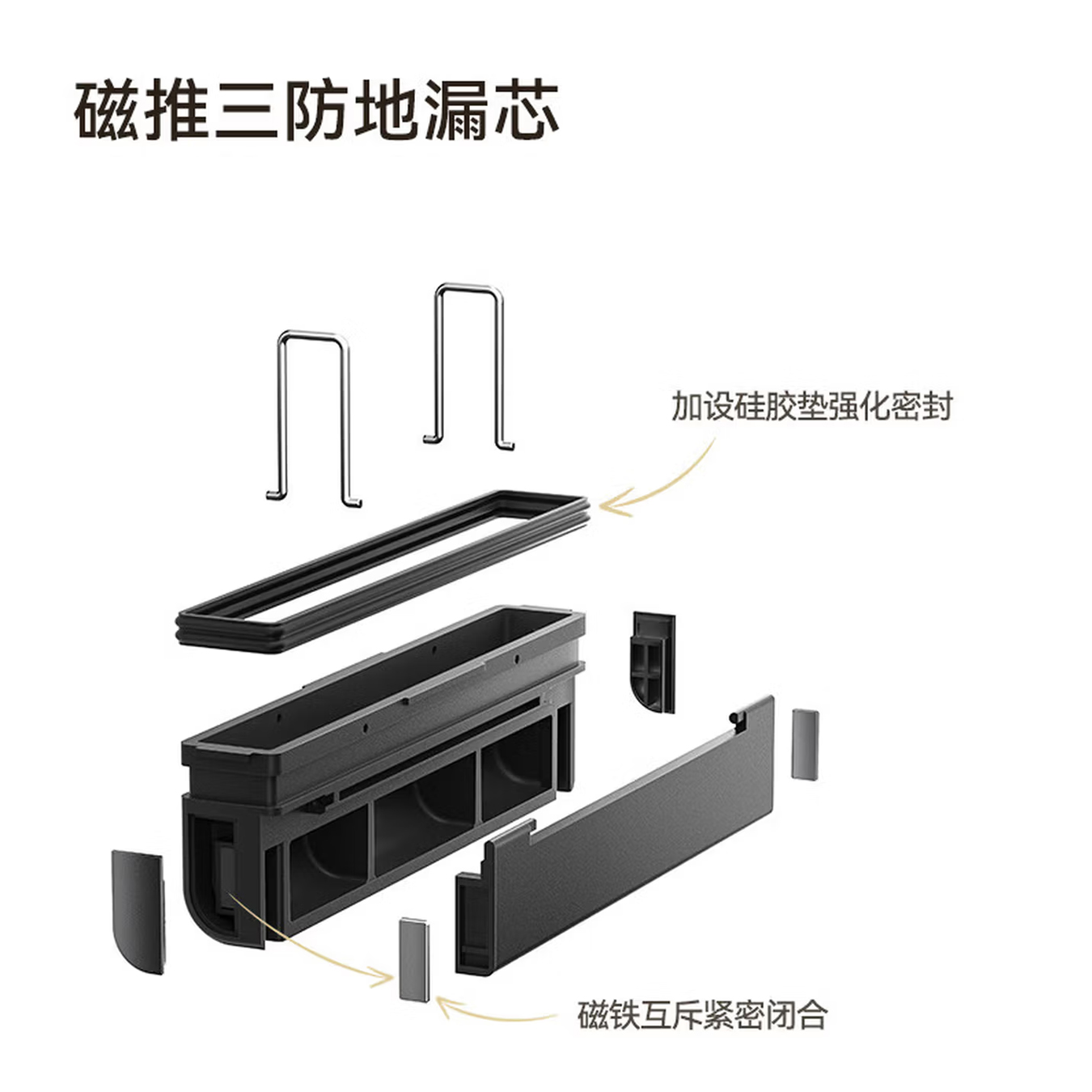 九牧(JOMOO) 线性长条地漏枪灰色304不锈钢大排量卫生间浴室淋浴地漏92533-HBS-1高清大图