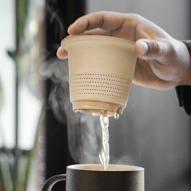 万仟堂(Edenus)高档办公杯 陶瓷杯男士水杯茶水分离马克杯带滤网送礼客户领导望A 黑铁釉高清大图