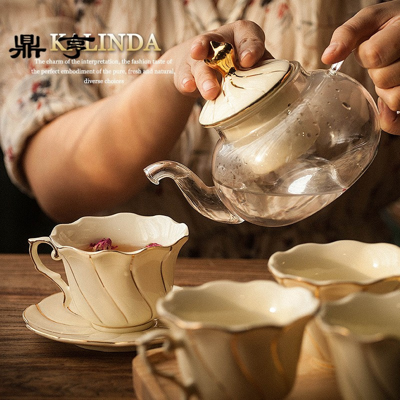 鼎亨煮水果茶的玻璃壶花茶壶加热花茶茶具套装家用欧式陶瓷下午茶