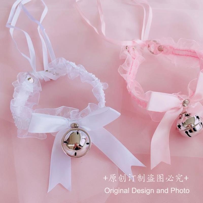 粉色蝴蝶结大铃铛项链日系少女心铃铛可爱蝴蝶结大铃铛系带项链脖环