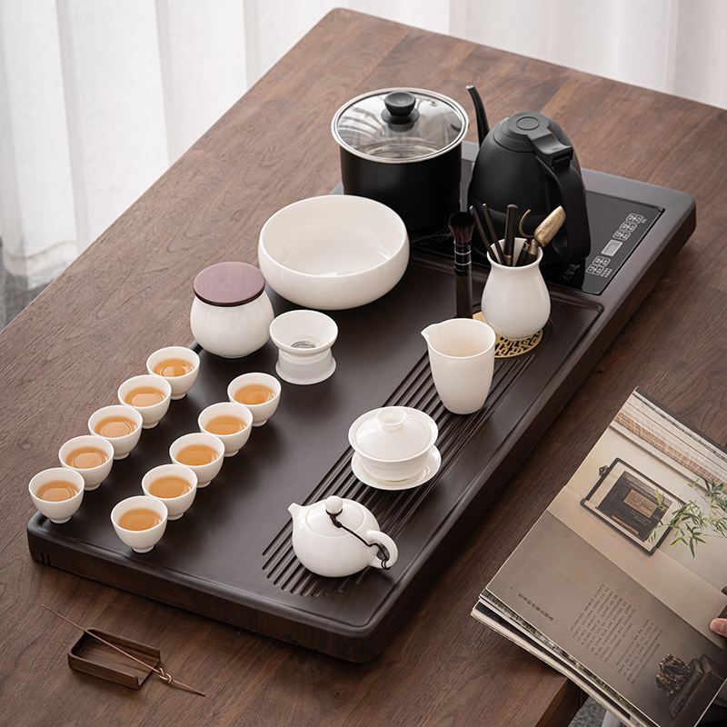 苏氏陶瓷(SUSHI CERAMICS)茶具套装自动烧水壶云海茶盘茶台配整套配整套高品质羊脂玉茶杯
