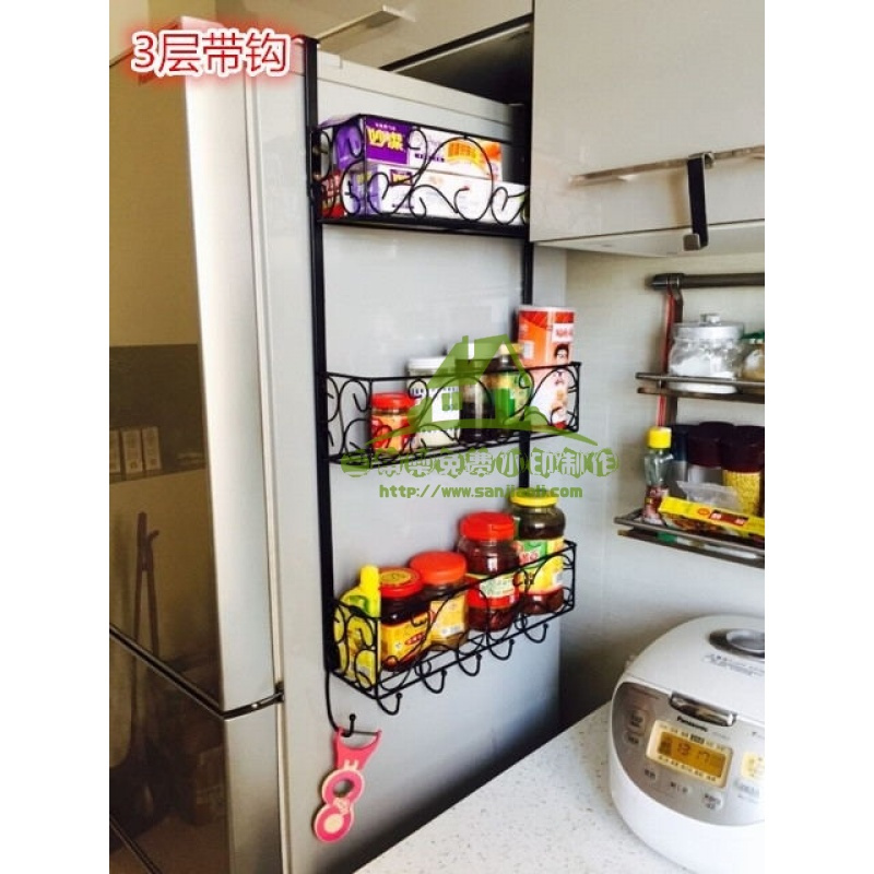 新款冰箱挂架侧壁挂架厨房整理收纳架铁艺多层置物架味架 架冰箱挂收纳箱收纳柜收纳盒储物箱