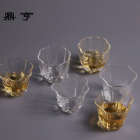鼎亨日式六角砂砾品茗杯主人杯玻璃锤目纹小茶杯耐热功夫茶具