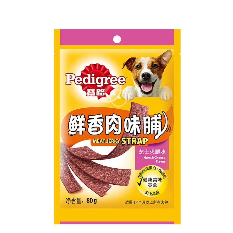 宝路 狗零食 鲜香肉味脯 芝士火腿味 80g/袋