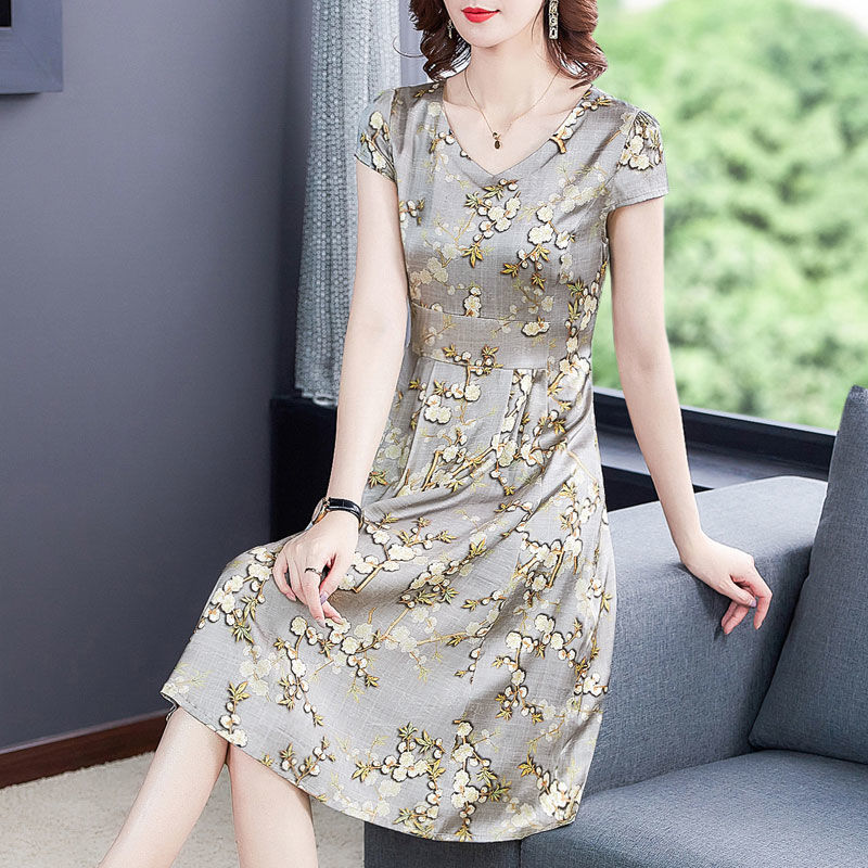 特价清仓真丝连衣裙小个子过膝高档时尚品牌大牌遮肚桑蚕丝裙真品