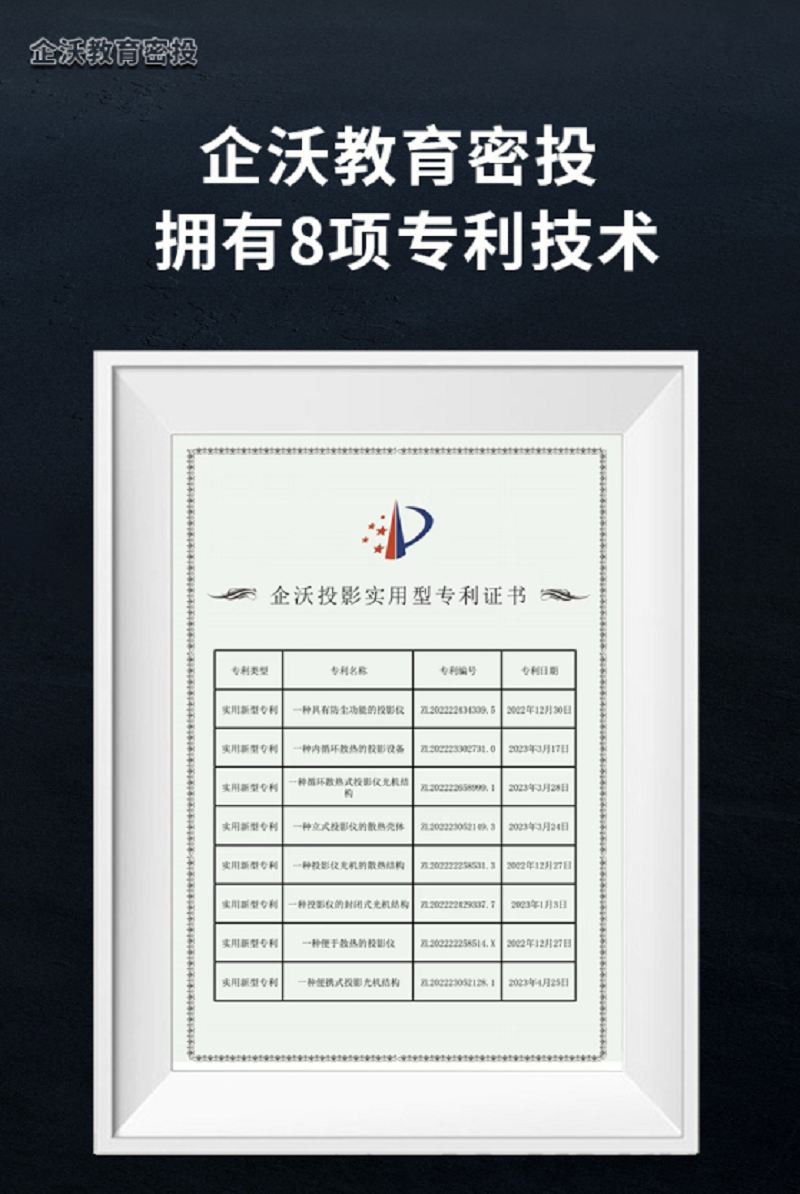 企沃Q1直投投影仪 专利密闭式光机 全自动对焦 全自动梯形校正 高亮高清投影仪 白天观看也清晰 免费直播软件、VIP影视高清大图
