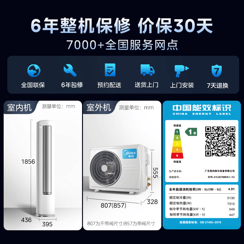 美的(Midea)空调柜机酷省电Ultra大2匹家用新一级能效变频冷暖客厅智能立式柜机KFR-51LW/N8KS1-1U图片