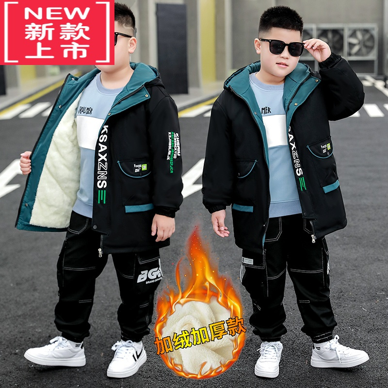 可莉允胖童装男童加厚外套冬款加肥加大男孩宽松棉服中大童加绒棉衣夹克