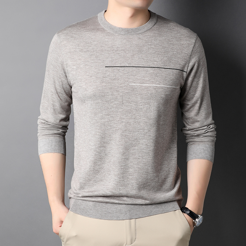 恒源祥新款男士毛衣圆领条纹长袖针织衫男款休闲时尚大码外穿毛线衫男