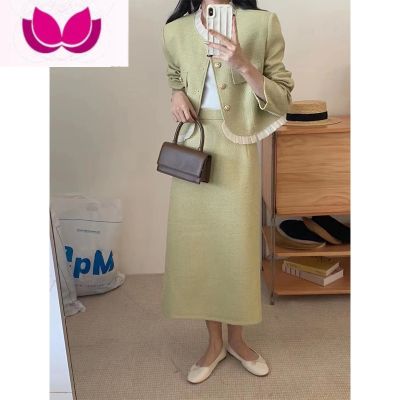 七斓春装女2023年新款茶系穿搭一整套小香风连衣裙子活泼减龄套装 绿色外套+半身裙韩剧小香两件套装/法式桔梗两件套装/春季套装 S