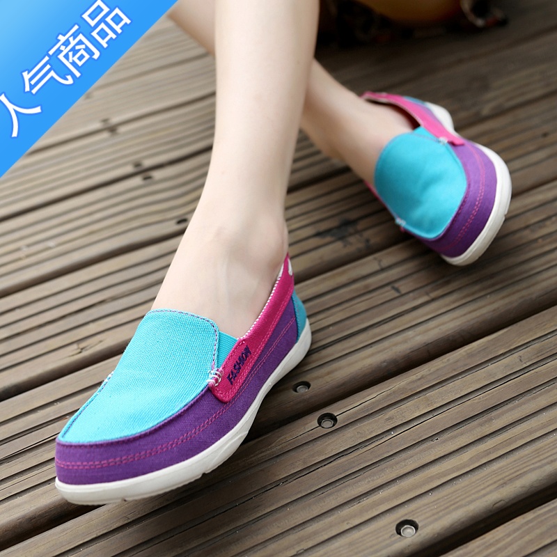 SUNTEK老北京布鞋女春秋季新款一脚蹬妈妈鞋防滑软底平底中年休闲帆布鞋高清大图