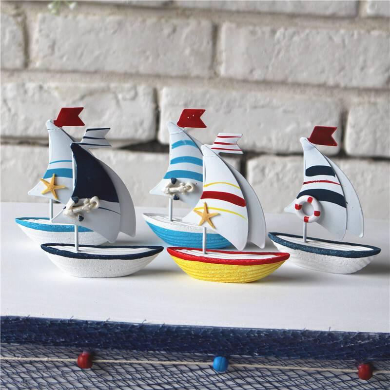 新款迷你铁艺小小帆船模型摆件创意居家儿童房幼儿园桌面摆设装饰一套