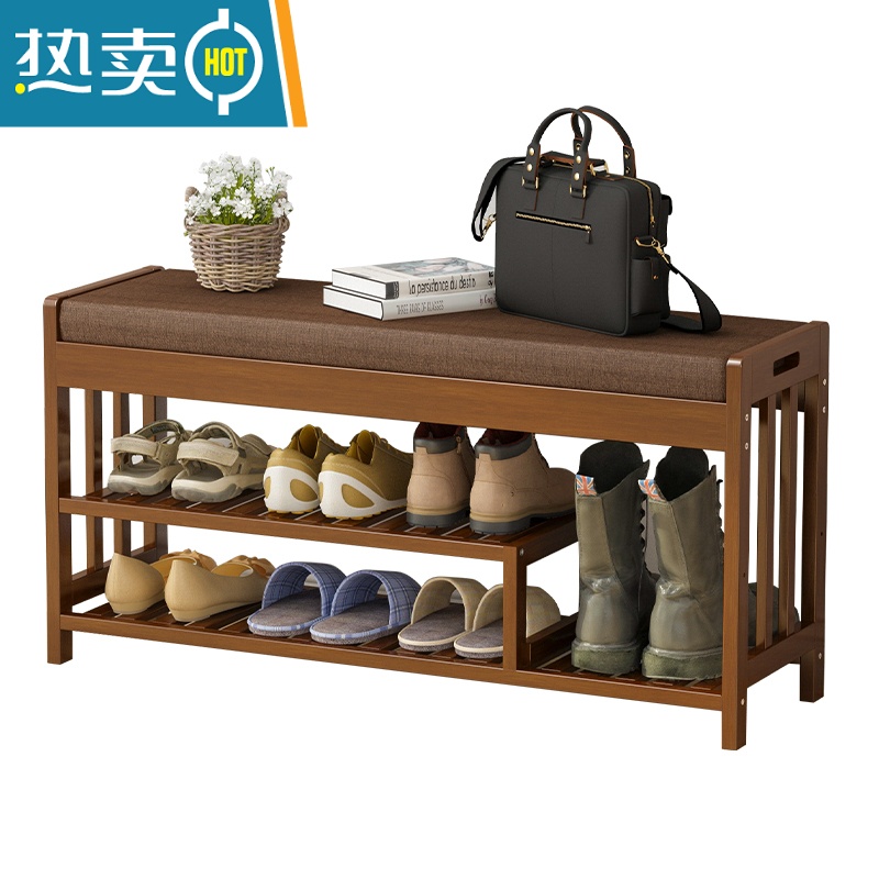 敬平楠竹换鞋凳鞋架简易多层家用鞋柜一体收纳门口可坐入户实木储物凳收纳凳高清大图