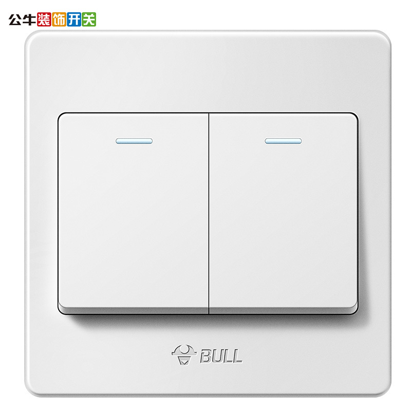 公牛(BULL)开关插座二开开关 两开双控双开双控面板86型2开二位墙壁开关G07K212Y(带荧光)高清大图