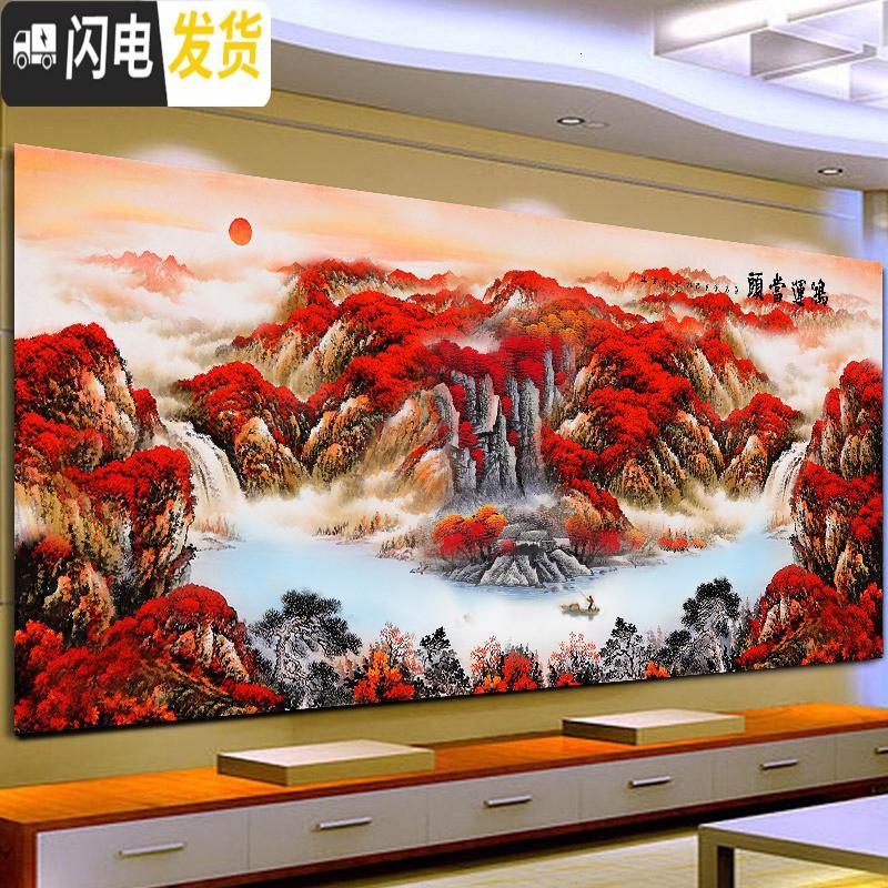 三维工匠十字绣线绣2019新款绣大幅客厅满绣鸿运当头风景大气自己绣手工 品质棉线【中格/3股】220*90cm满_773