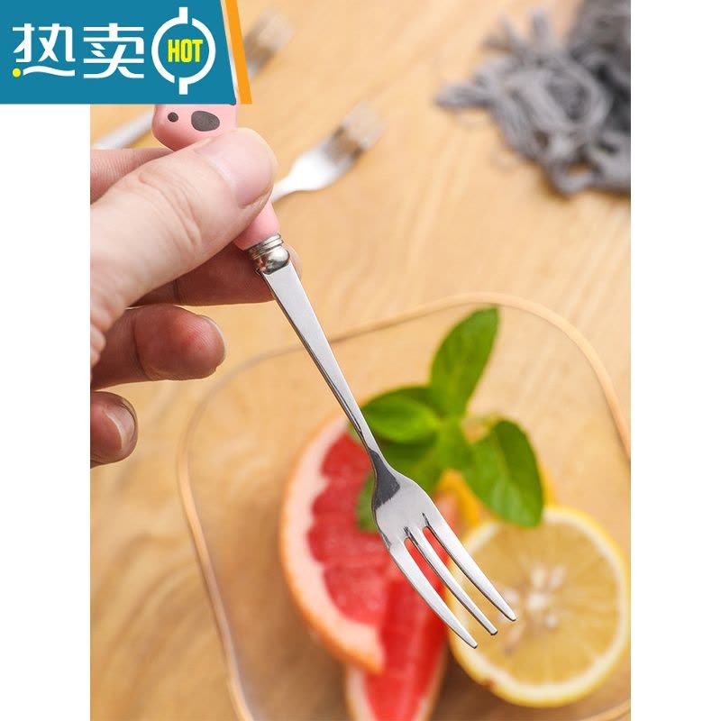 敬平304不锈钢家用水果叉套装创意精致可爱卡通儿童安全小叉子轻奢华 白色陶瓷柄-6支装牙签图片