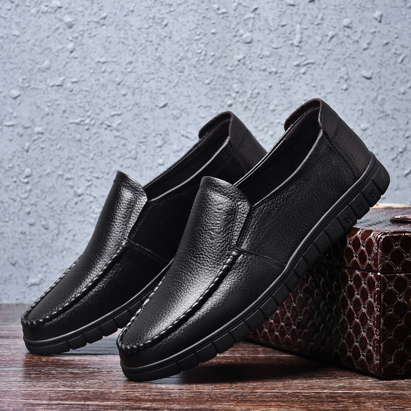 休闲鞋男士低帮鞋新品时尚气牛皮套脚一脚蹬休闲皮鞋男鞋秋款鞋子男