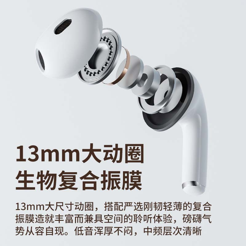 索爱(soaiy) SR13 真无线蓝牙耳机 蓝牙5.3音乐游戏耳机 象牙白
