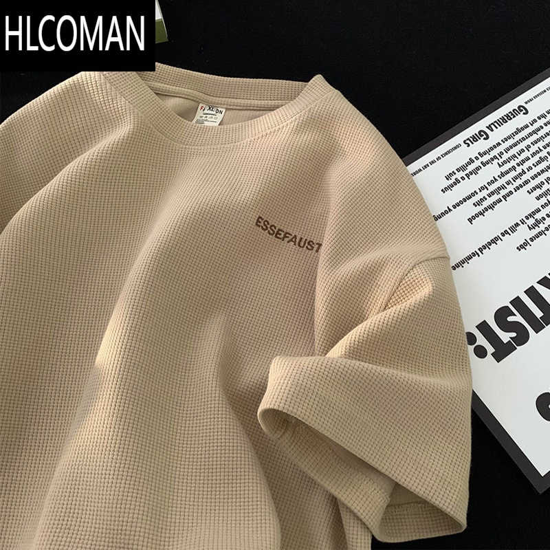 HLCOMAN华夫格短袖t恤男夏季2025新款潮牌圆领半袖美拉德宽松休闲体恤衫