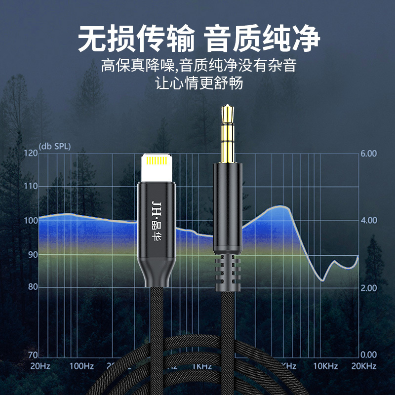 晶华 苹果 Lightning转3.5mm公音频线豪华编织黑色线 iPhone11/7/8/9/Xs/Xr手机车载耳机
